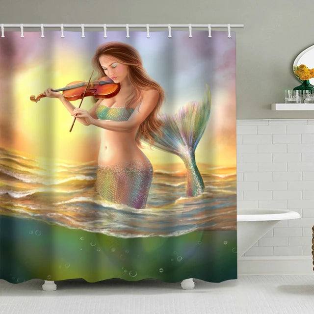 Hot sale cartoon mermaid shower curtain waterproof printing bathroom partition curtain hanging curtain multiple specifications